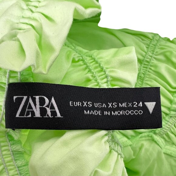 Zara Lime Green Smocked Ruffle Poplin Crop Top With Flutter Sleeves XS - Picture 10 of 13